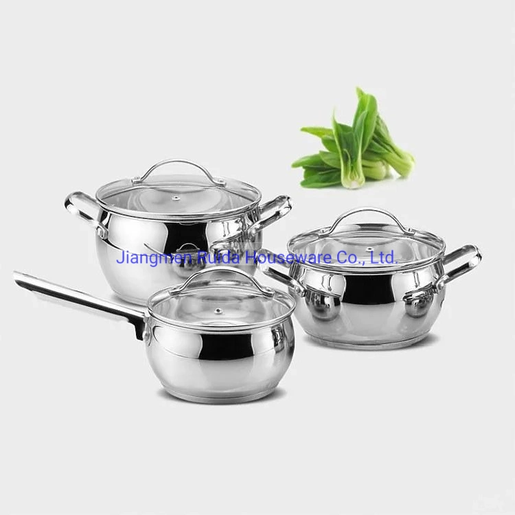 6/10PCS Belly Shape Stainless Steel Cookware Set with Suitable All Stove Tops