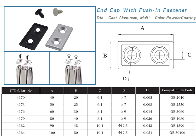 China Manufacturer 4181 R Shape Die Casting Aluminum End Cap 45mm in Silver and Black for T Slot Aluminum Extruded Profile 25 30 40 45