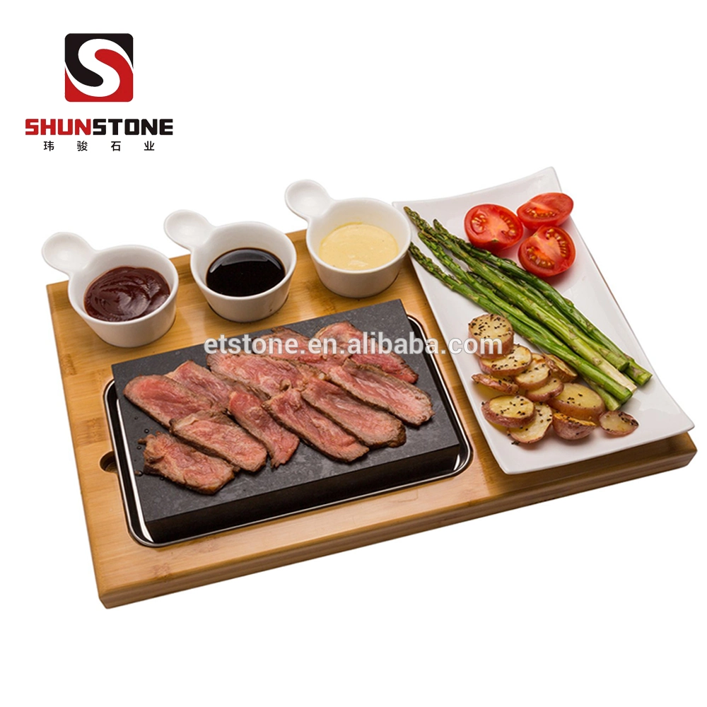 Stone Steak High Quality Matte Black Stone Rock Round Shape Hotel Restaurant Melamine Slate Steak Dinner Plate