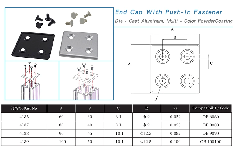 China Manufacturer 4181 R Shape Die Casting Aluminum End Cap 45mm in Silver and Black for T Slot Aluminum Extruded Profile 25 30 40 45