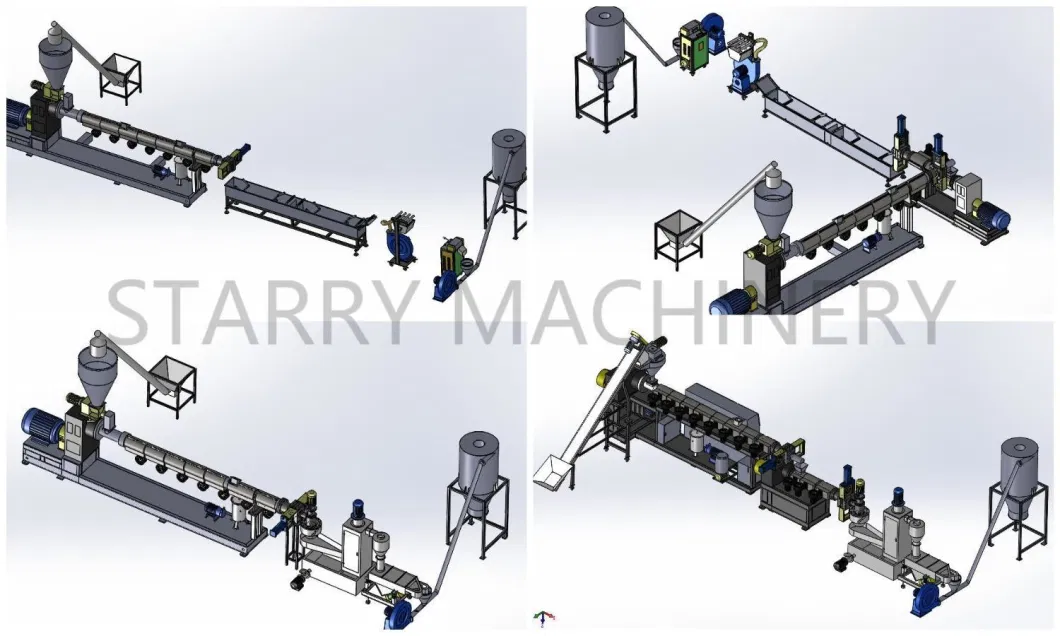 PP PE HDPE LDPE PC PS ABS Single Screw Pelletizing Extruder Pelletizer Line Double Stage Film Bag Bottle Flakes Granulator Waste Plastic Recycling Machine