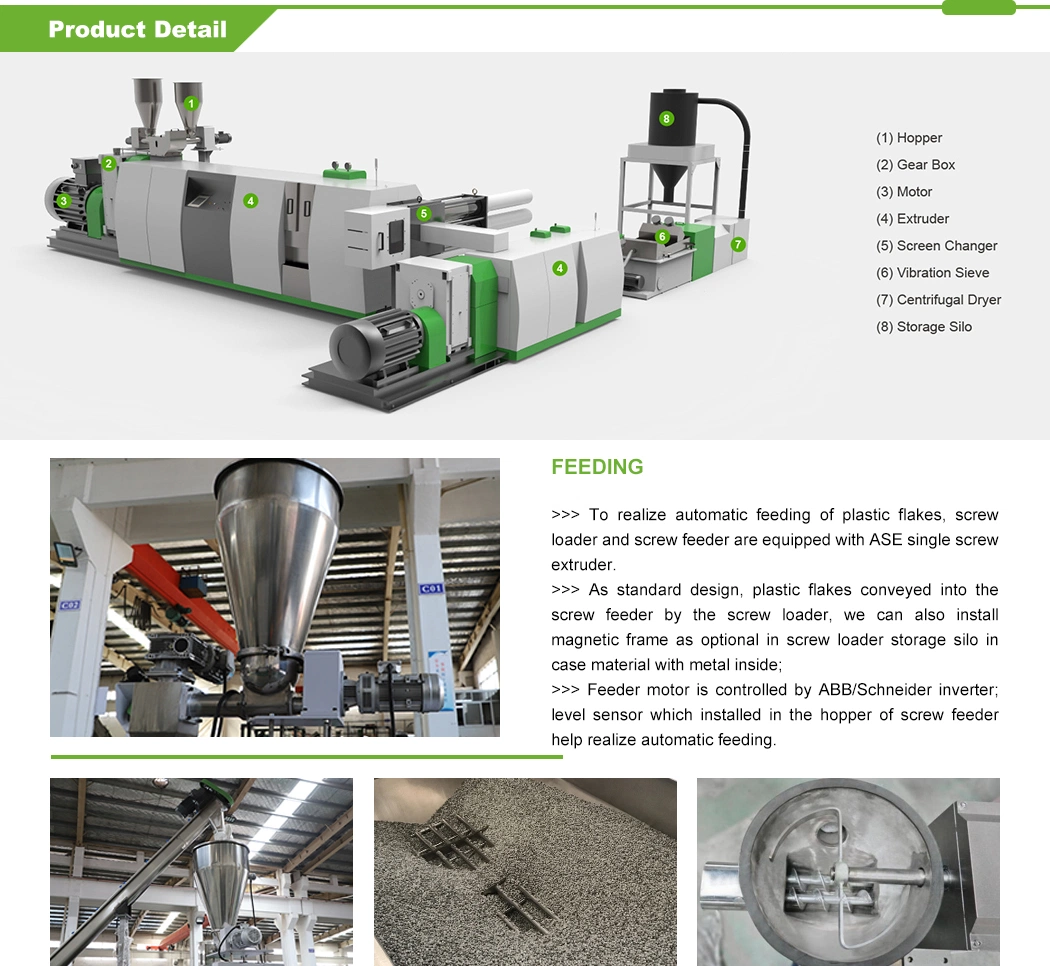 Ads Plastic Recycling Machine for HDPE Bottle Flakes Re-Pelletizing