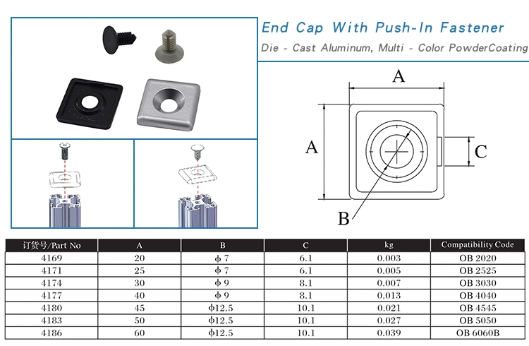 China Manufacturer 4181 R Shape Die Casting Aluminum End Cap 45mm in Silver and Black for T Slot Aluminum Extruded Profile 25 30 40 45