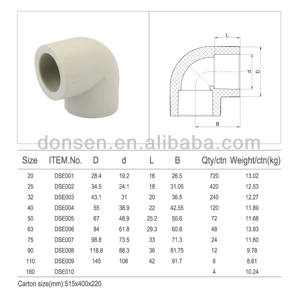 Donsen PPR Elbow Fittings Plastic Fittings for Water Supply