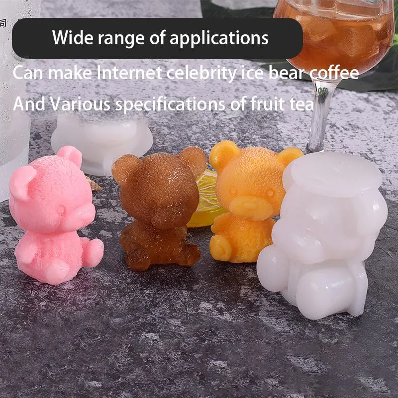 Cute Animal 3D Food Grade Molds Silicone Ice Cream Cube Teddy Bear Maker Ball