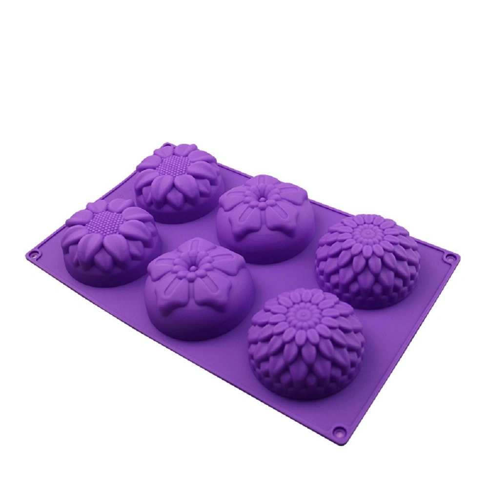Mixed Flower Shapes Cupcake Backing Mold 6 Cavity Silicone Mi17461