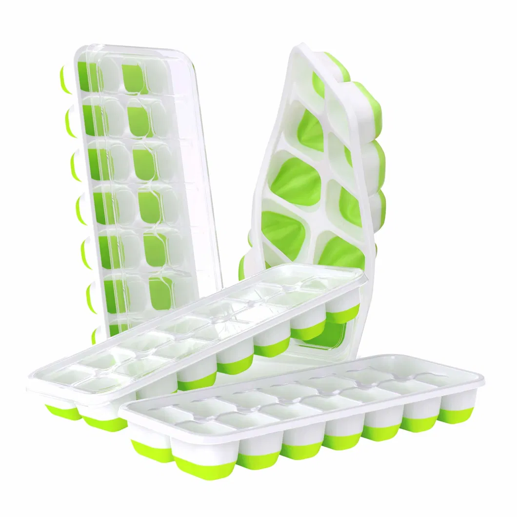 Easy-Release Silicone &amp; Flexible Ice Cube Trays Spill-Resistant Removable Mold Lid Cocktail Freezer