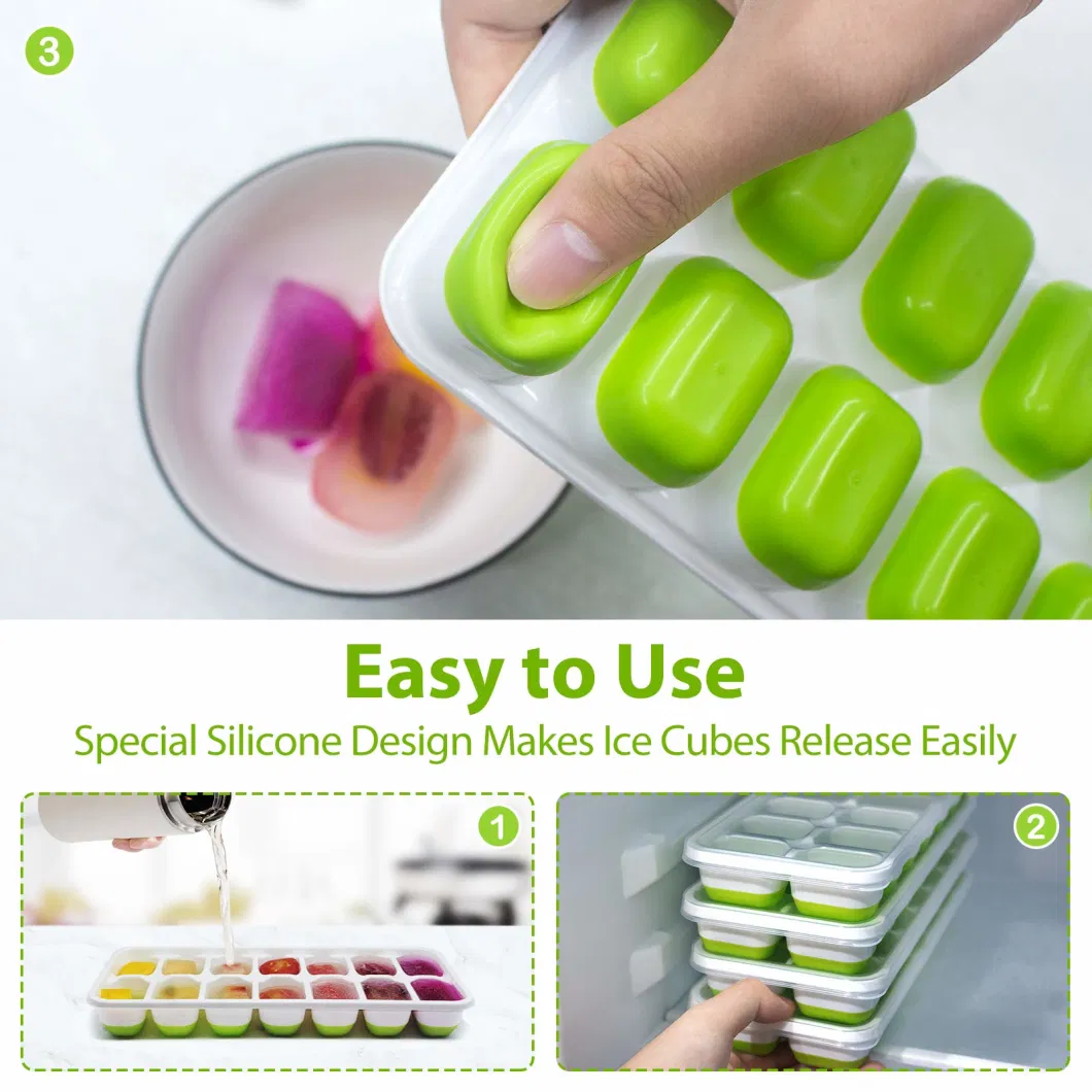 Easy-Release Silicone &amp; Flexible Ice Cube Trays Spill-Resistant Removable Mold Lid Cocktail Freezer