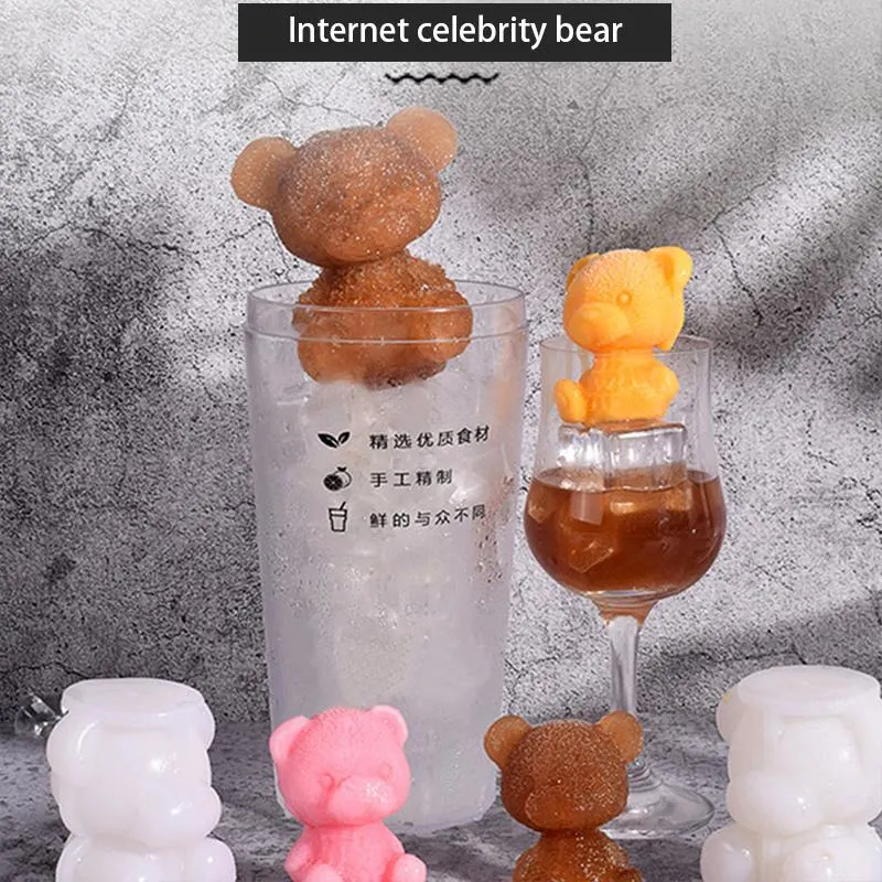 Cute Animal 3D Food Grade Molds Silicone Ice Cream Cube Teddy Bear Maker Ball