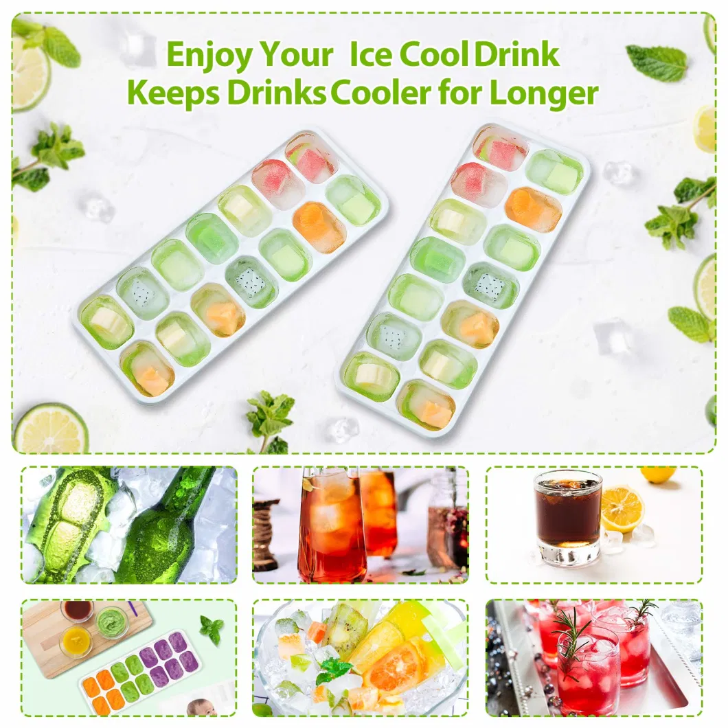 Easy-Release Silicone &amp; Flexible Ice Cube Trays Spill-Resistant Removable Mold Lid Cocktail Freezer