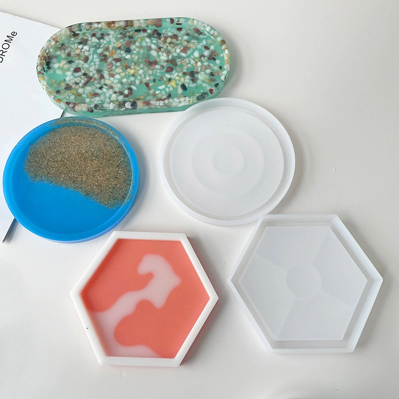 Hot Coasters Epoxy Resin Drip Mold Round Hexagonal Oval Mold DIY Handmade Coasters Silicone Molds
