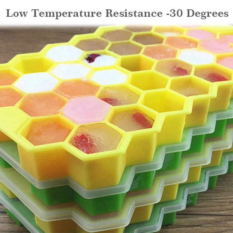 Food Grade Eco-Friendly Silicone Honeycomb Shape 37 Holes Silicone Ice Cube Tray Mold with Lids
