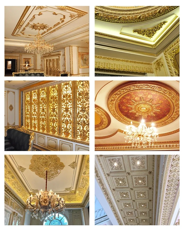 Luxury Castle Decorative Gold Polystyrene PU Foam Cornice Moulding Crown Molding