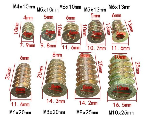 Cheap Zinc Alloy Hex Socket Drive Threaded Insert Nuts for Furniture Wood