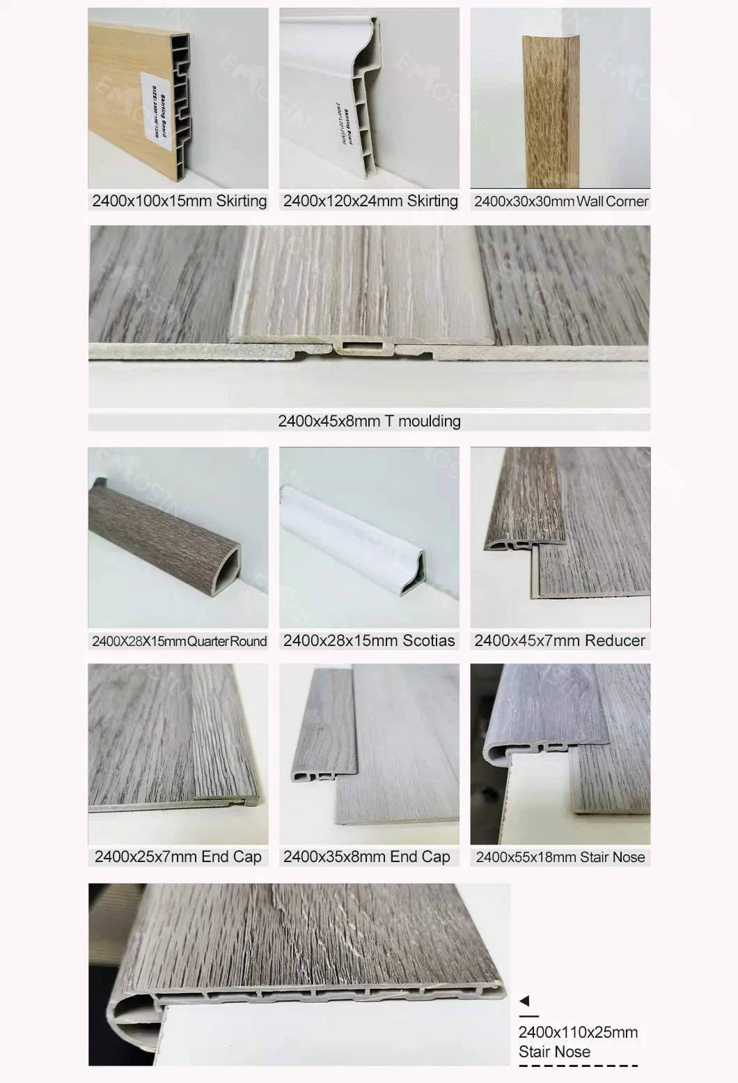 Cheap All Kinds of Plastic/PVC/Fiberboard/Spc/Laminate/Laminated/Solid/Vinyl Stair Nose Molding of Floor Accessories Manufacturer