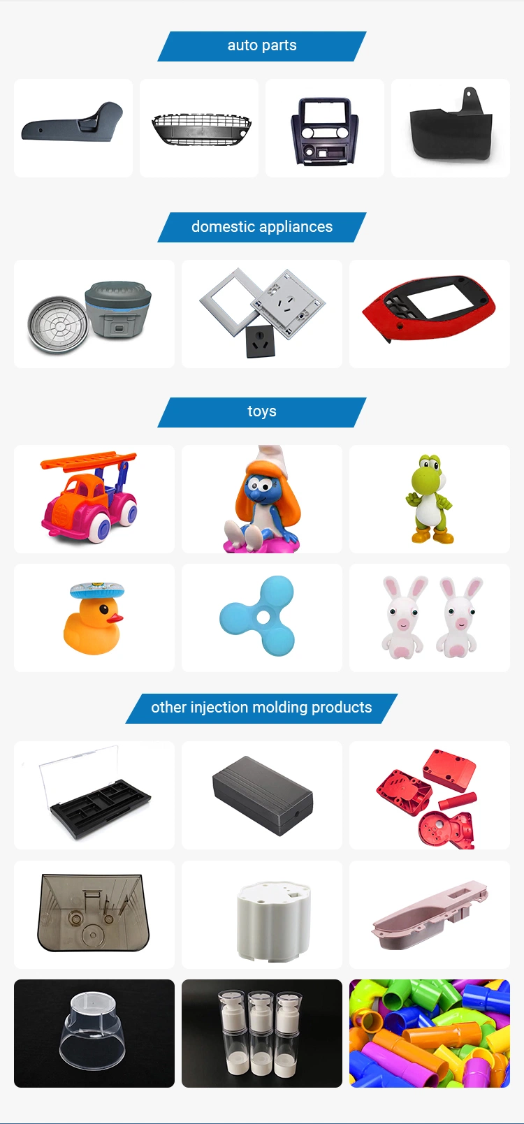 Chinamanufacturers ABS/PP/Nylon Plastic Parts Toys Customized Plastic Injection Molding Service