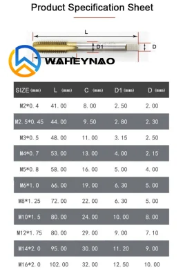 Waheynao HSS M35 Straight Tap M35 Combination Flute Solid Carbide Dies Taps Screw Taps