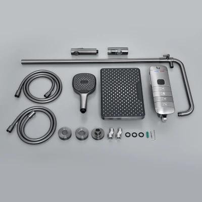 Gun Grey Multi Function Keyboard Water Control Mixer Tap Shower Faucet Set