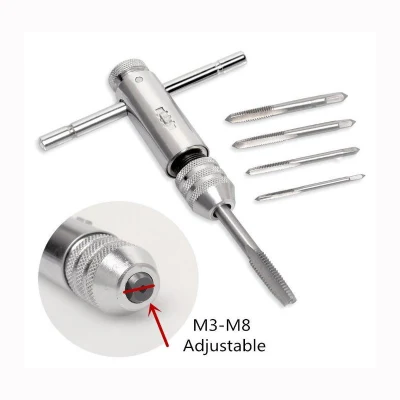 Adjustable T-Handle Ratchet Tap Holder Wrench Tapping Threading Tool Set