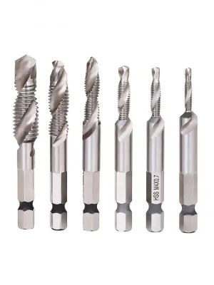 Wyk High Speed Steel Spiral Point Machine Taps, JIS Standard HSS Metric Hex Shank High Speed Steel Spiral Flute 2-In1 Combination Drill and Tap Bit Set M4 X 0.7