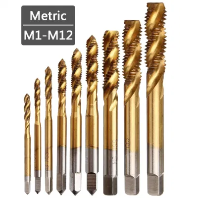 DIN371/376 Machine Screw Tap Set Titanium Spiral Flute Drill Taps Thread Tapping Tool HSS Machine Taps Hand Taps Metric Size