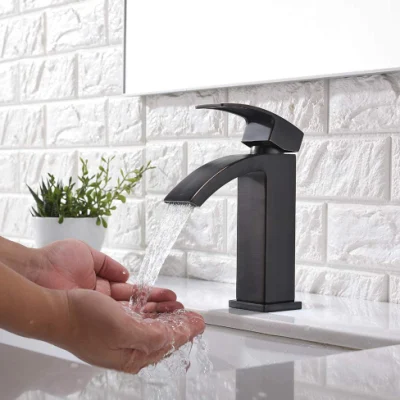 Aquacubic Bathroom Basin Faucet Copper Fashion Black Copper Bottom Square Single Hole Baking Paint Cold Hot Sink Taps