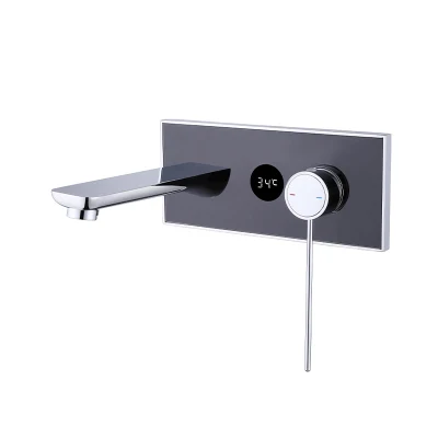 Hot and Cold Mixer Basin Faucet Wall Mounted Basin Taps Digital Display Show Gun Gray Brass Material