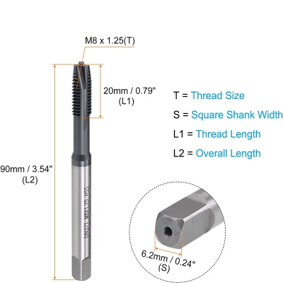 Spiral Point Machine Taps Metric M8 X 1.25 Thread, Ticn Coated HSS-M35 DIN371/376 Screw Milling Threading Tap