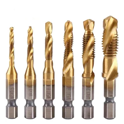 Wyk High Speed Steel Spiral Point Machine Taps, JIS Standard HSS Metric Hex Shank High Speed Steel Spiral Flute 2-In1 Combination Drill and Tap Bit Set M4 X 0.7