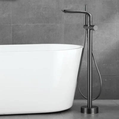 Azeta Lavatory Metal Gun Floor Mount Tub Standing Bath Mixer Tap with Hand Shower Brass Bathroom Single Handle Free Standing Antique Grey Bathtub Faucet
