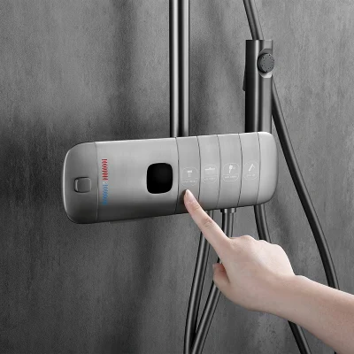 Gun Grey Multi Function Keyboard Water Control Mixer Tap Shower Faucet Set