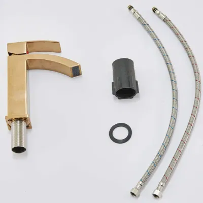 Aquacubic Gold Bathroom Basin Faucet Copper Fashion Copper Bottom Square Single Hole Household Cold Hot Sink Taps