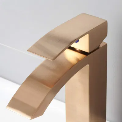 Aquacubic Gold Bathroom Basin Faucet Copper Fashion Copper Bottom Square Single Hole Household Cold Hot Sink Taps