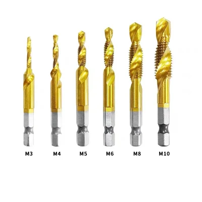 Wyk High Speed Steel Spiral Point Machine Taps, JIS Standard HSS Metric Hex Shank High Speed Steel Spiral Flute 2-In1 Combination Drill and Tap Bit Set M4 X 0.7