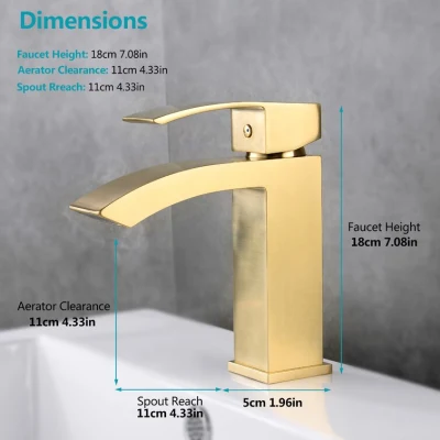 Aquacubic Cold Hot Bathroom Basin Faucet Copper Bottom Square Single Hole Household Gold Sink Taps