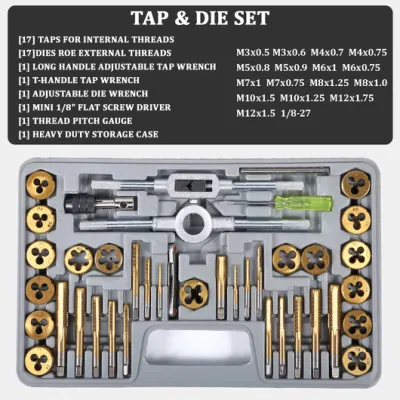 Behappy 40 PCS Tap and Die Set, Metric Tap and Die Set Titanium Coated with Storage Case, Alloy Steel External Internal Cutting Threading Tapping Kit