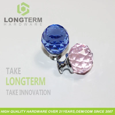 Round Zinc Hardware Furniture Kitchen Cabinet Knob Crystal Pull Handle