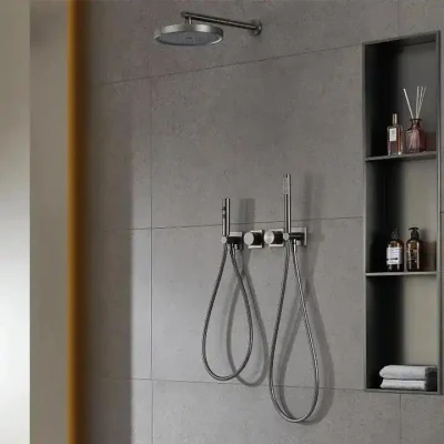 Modern 3 Functions Gun Gray Wall Mounted Brass Concealed Dual Handle Bathroom Bath Rain Shower Mixer Tap Set with Bidet Sprayer