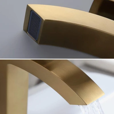 Aquacubic Cold Hot Bathroom Basin Faucet Copper Bottom Square Single Hole Household Gold Sink Taps