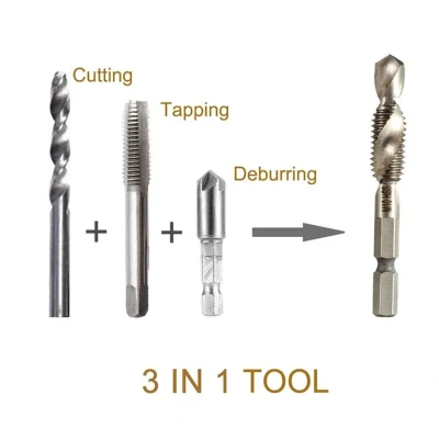 M3 to M10 Metric Titanium Combined Combination HSS Drill Tap Bit Set for Screw Tapping Threading Tools