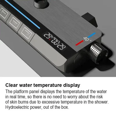 Piano Key Gun Gray Bathroom Digital Display Faucet Shower System Bathtub Hot and Cold 4 Functions Tap Thermostatic Shower Set