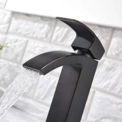 Aquacubic Bathroom Basin Faucet Copper Fashion Black Copper Bottom Square Single Hole Baking Paint Cold Hot Sink Taps