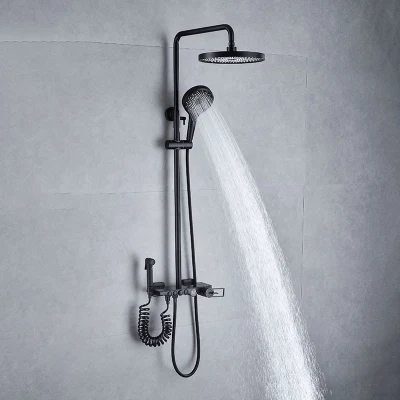 Rainfall Bathtub Tap Shelf Adjust PVD Gun Grey Black Brass Shower Faucet Set