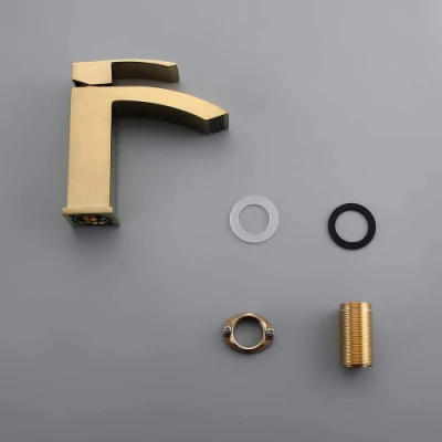 Aquacubic Cold Hot Bathroom Basin Faucet Copper Bottom Square Single Hole Household Gold Sink Taps