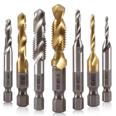 Wyk High Speed Steel Spiral Point Machine Taps, JIS Standard HSS Metric Hex Shank High Speed Steel Spiral Flute 2-In1 Combination Drill and Tap Bit Set M4 X 0.7