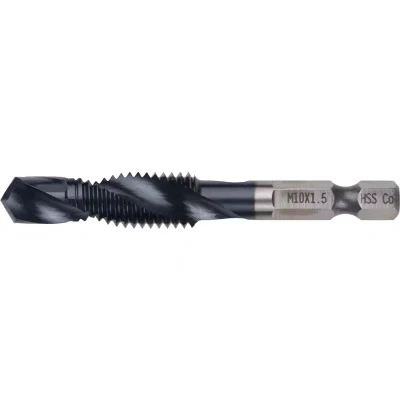Wyk High Speed Steel Spiral Point Machine Taps, JIS Standard HSS Metric Hex Shank High Speed Steel Spiral Flute 2-In1 Combination Drill and Tap Bit Set M4 X 0.7