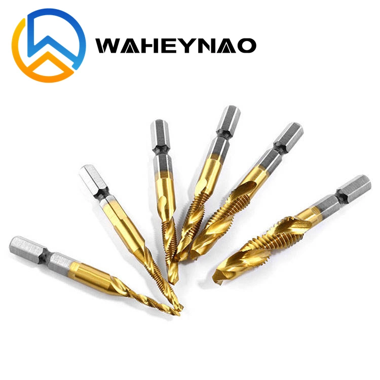 Waheynao 6PCS HSS4341 Hex Shank Spiral Screw Thread Taps Drill Bits Set Hex Tap Drill Bits Metric/Imperial Spiral Fluted Machine Screw