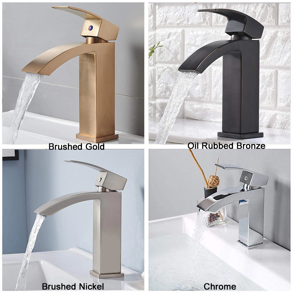 Aquacubic Cold Hot Bathroom Basin Faucet Copper Bottom Square Single Hole Household Gold Sink Taps