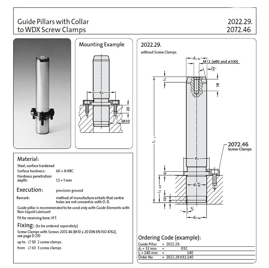 Tapered Locating Pins Demountable Pillars with Ring Nut Retention Guide Pillar with Conical Centre Fixing