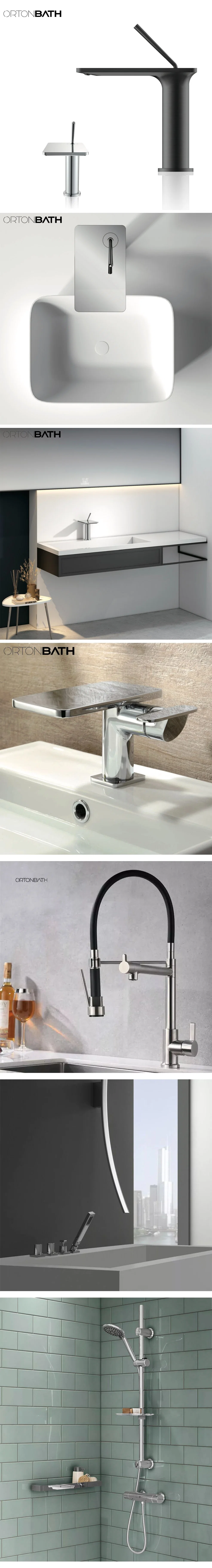 Ortonbath New Design Slim Single Lever Gold Deck Mount Consealed Brass Body Bathroom Hand Basin Mixer Faucet Tap